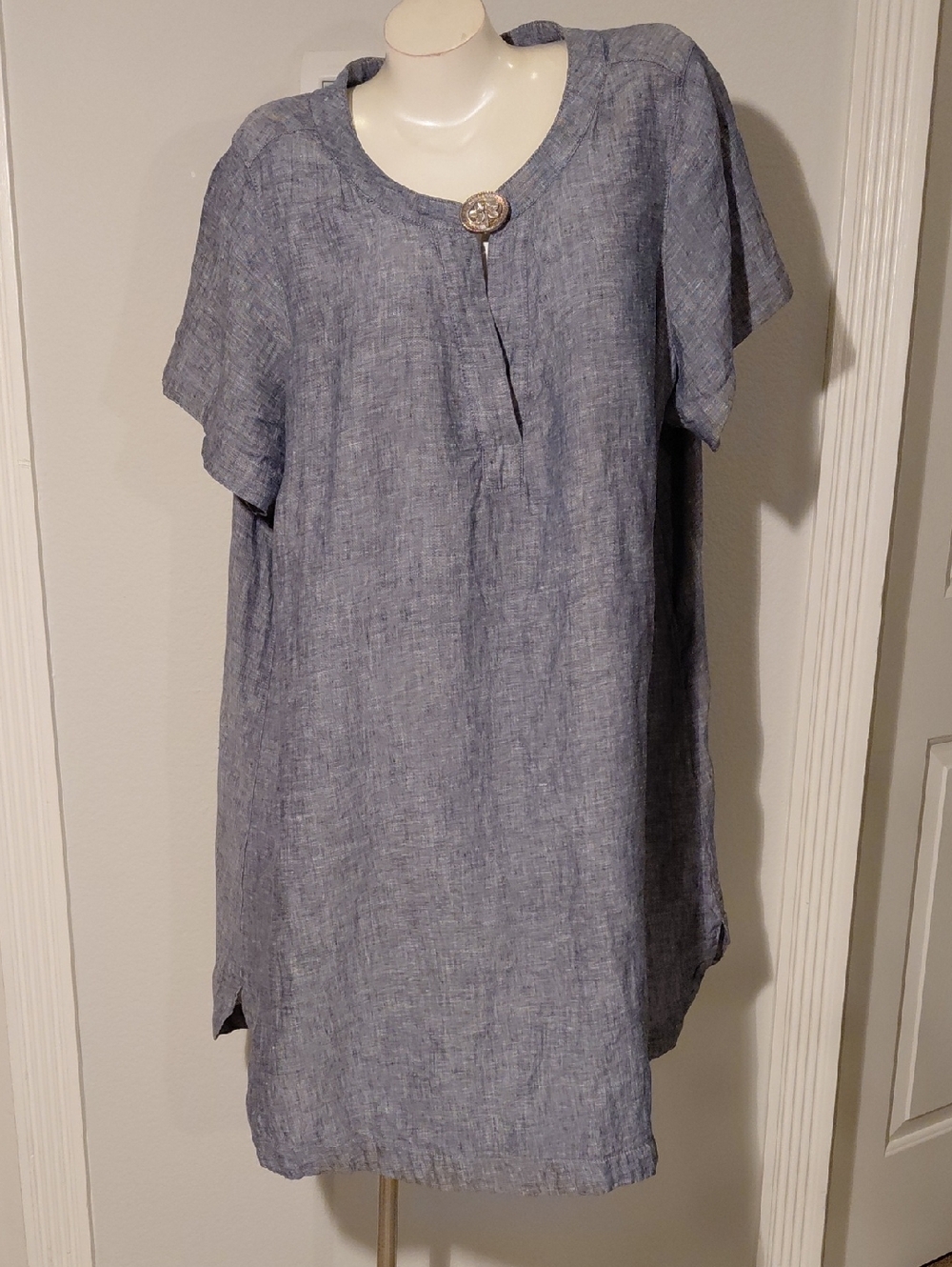 Short Sleeve Linen Blend Tunic Dress